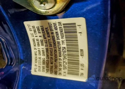 2017 Honda Civic Ex z USA, uszkodzony, nr VIN 19XFC2F75HE216754